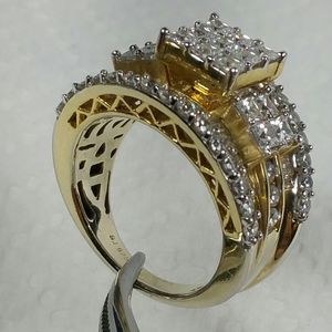 DESIGNER SJ CZ GOLD PLATE STERLING SILVER RING